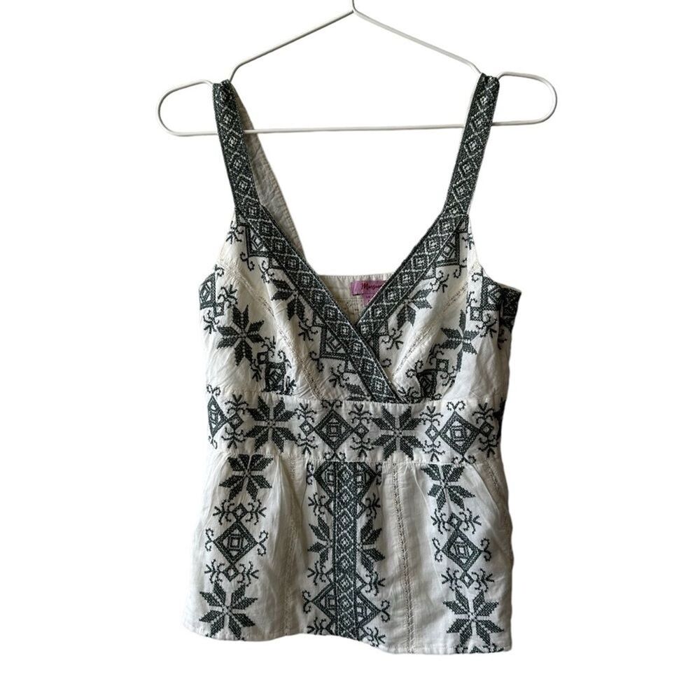 Monsoon Embroidered Boho Green Tank Top size 4